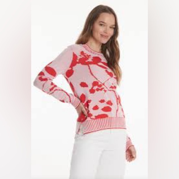 FINAL PRICE Tyler Boe Lily Pad Floral Knit Top, Flame Sweater - Picture 1 of 11